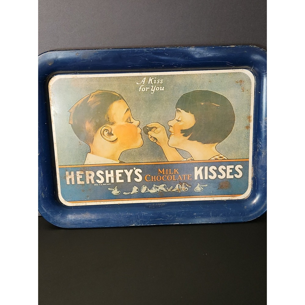 Vintage Hershey's Milk Chocolate Kisses Metal Serving Tray A Kiss For You Blue